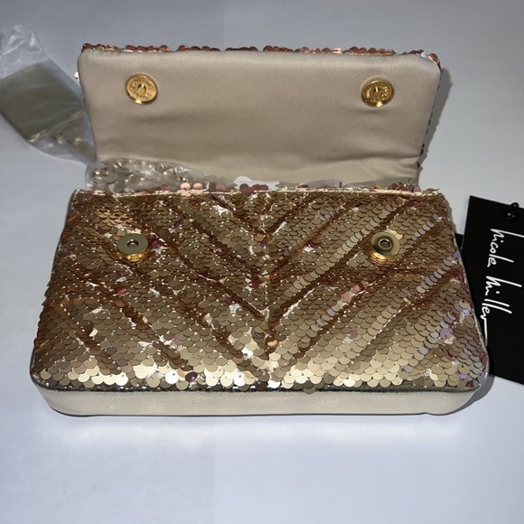 Nicole Miller Gold Mermaid Sequin Chain Strap Crossbody Small Bag Purse NWT - Picture 9 of 14